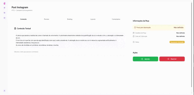 Comentários iFlow Tela de comentários na peça do iFlow